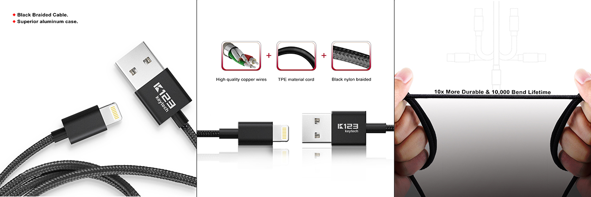 KAL003 Apple Lightning Charger Data Cable MFi Certified Nylon Braided 2.4A C48 Connector